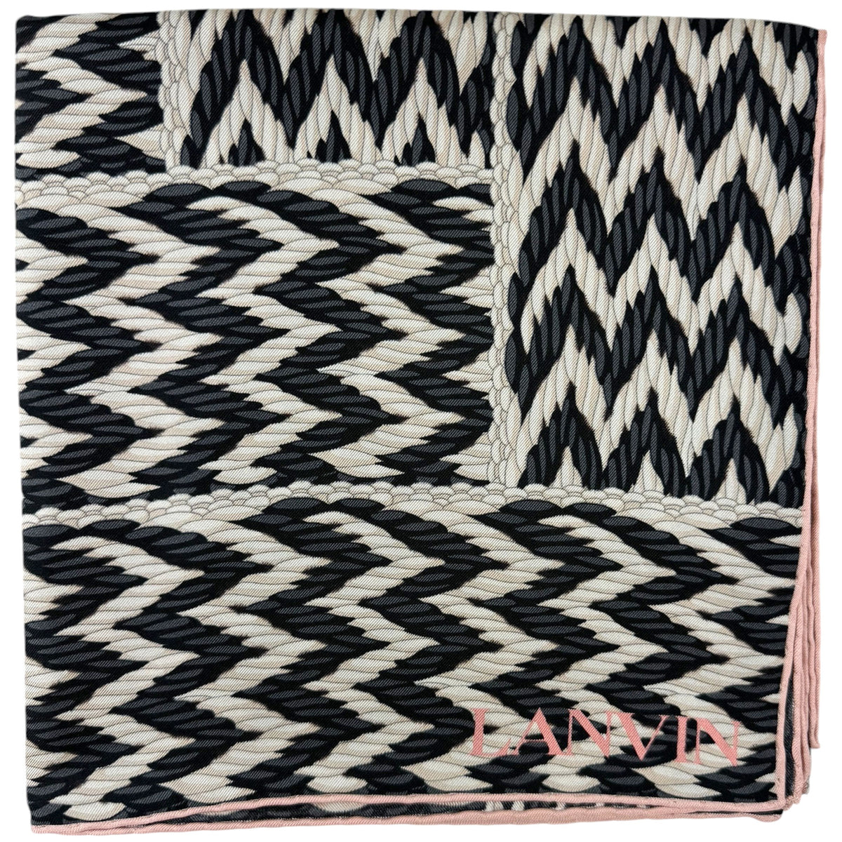 Lanvin Scarf Gray Pink Chevron Design - Twill Silk Scarf