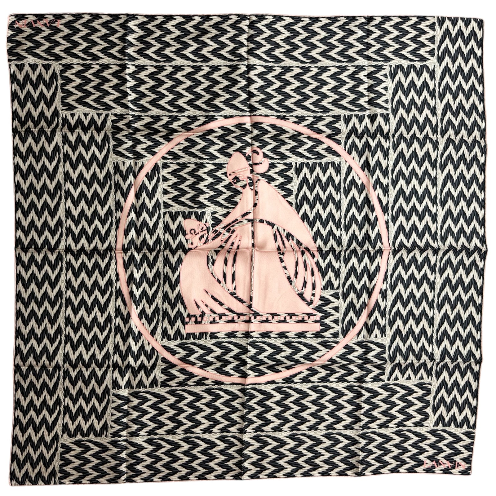 Lanvin Scarf Gray Pink Chevron Design - Twill Silk Scarf