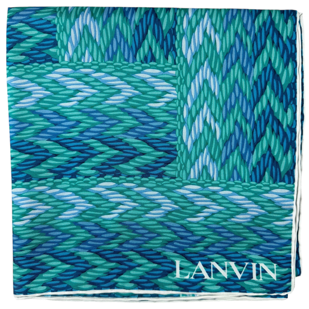 Lanvin Scarf Green Blue Chevron Design - Twill Silk Scarf