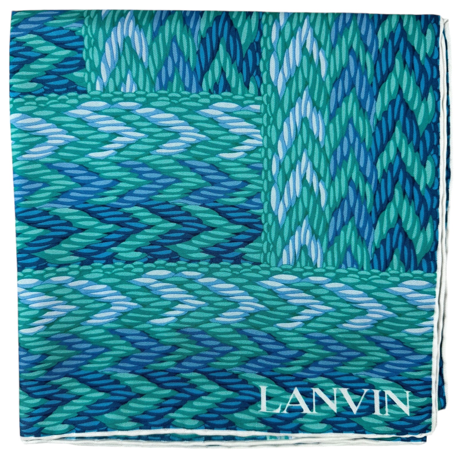 Lanvin Scarf Green Blue Chevron Design - Twill Silk Scarf