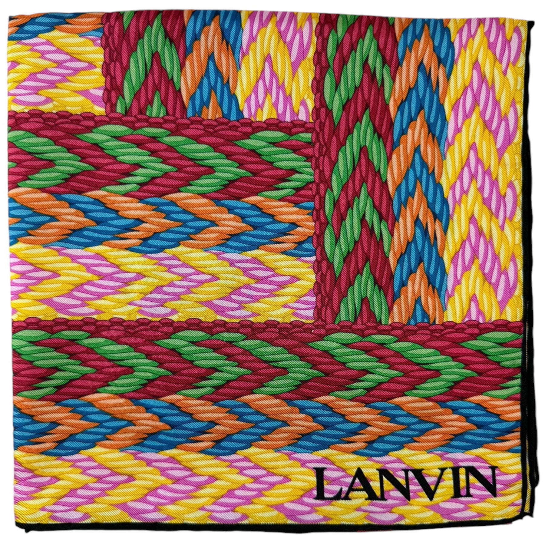 Lanvin Scarf Multi Colored Herringbone Design - Twill Silk Scarf 