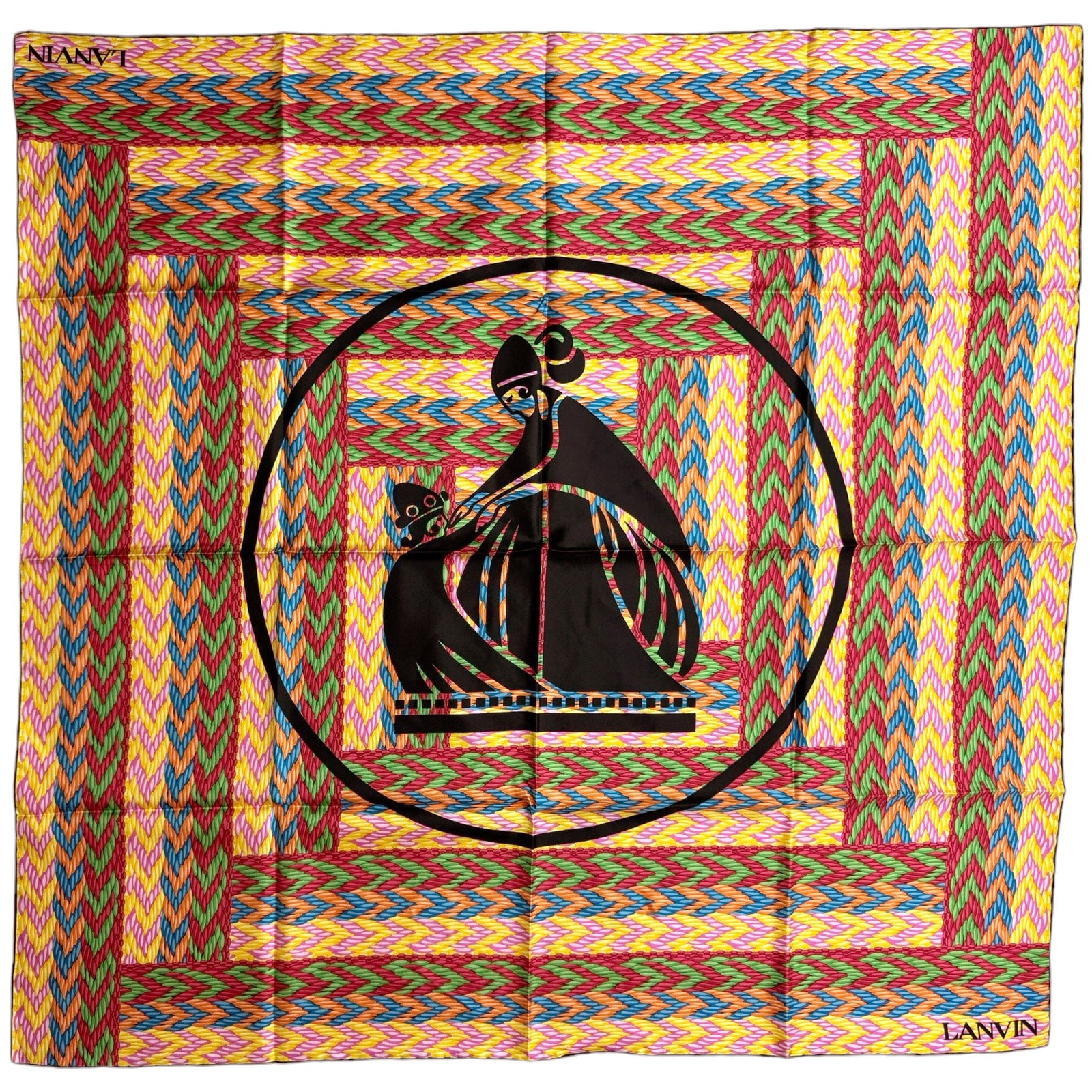 Lanvin Scarf Multi Colored Chevron Design - Twill Silk Scarf