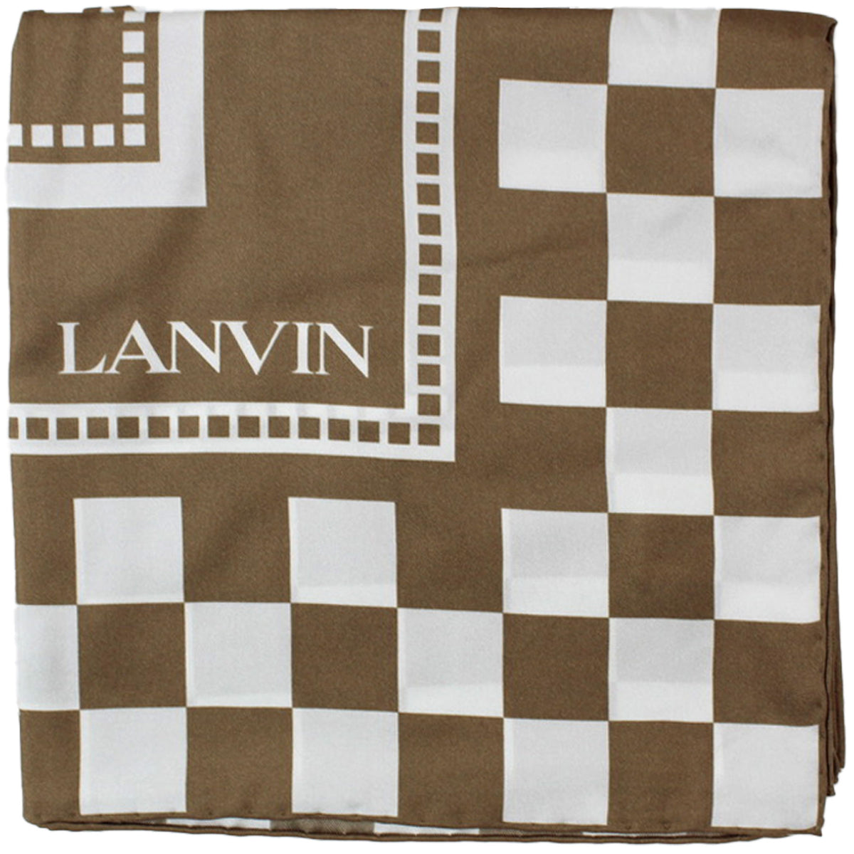 Lanvin Scarf Brown White Check Design - Twill Silk Scarf