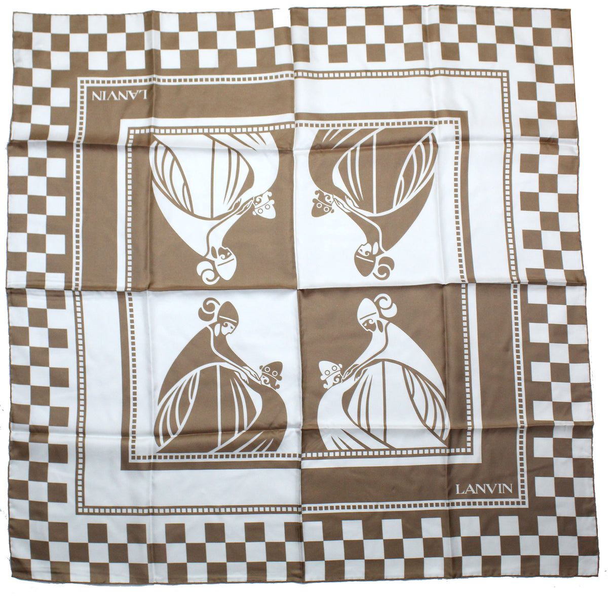 Lanvin Scarf Taupe White Check Design - Twill Silk Scarf FINAL SALE