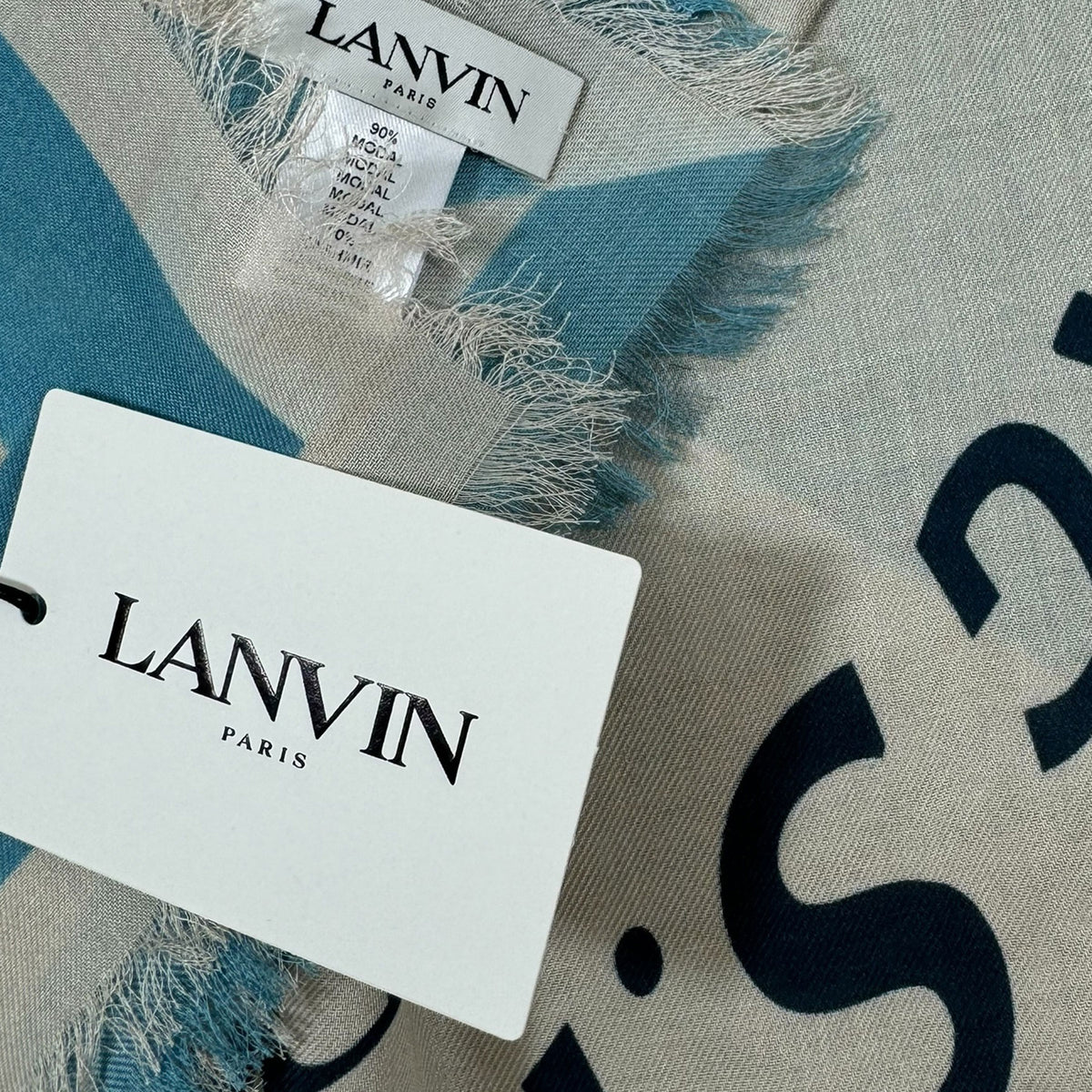 Lanvin Scarf Blue Gray Design - Extra Large Square Shawl