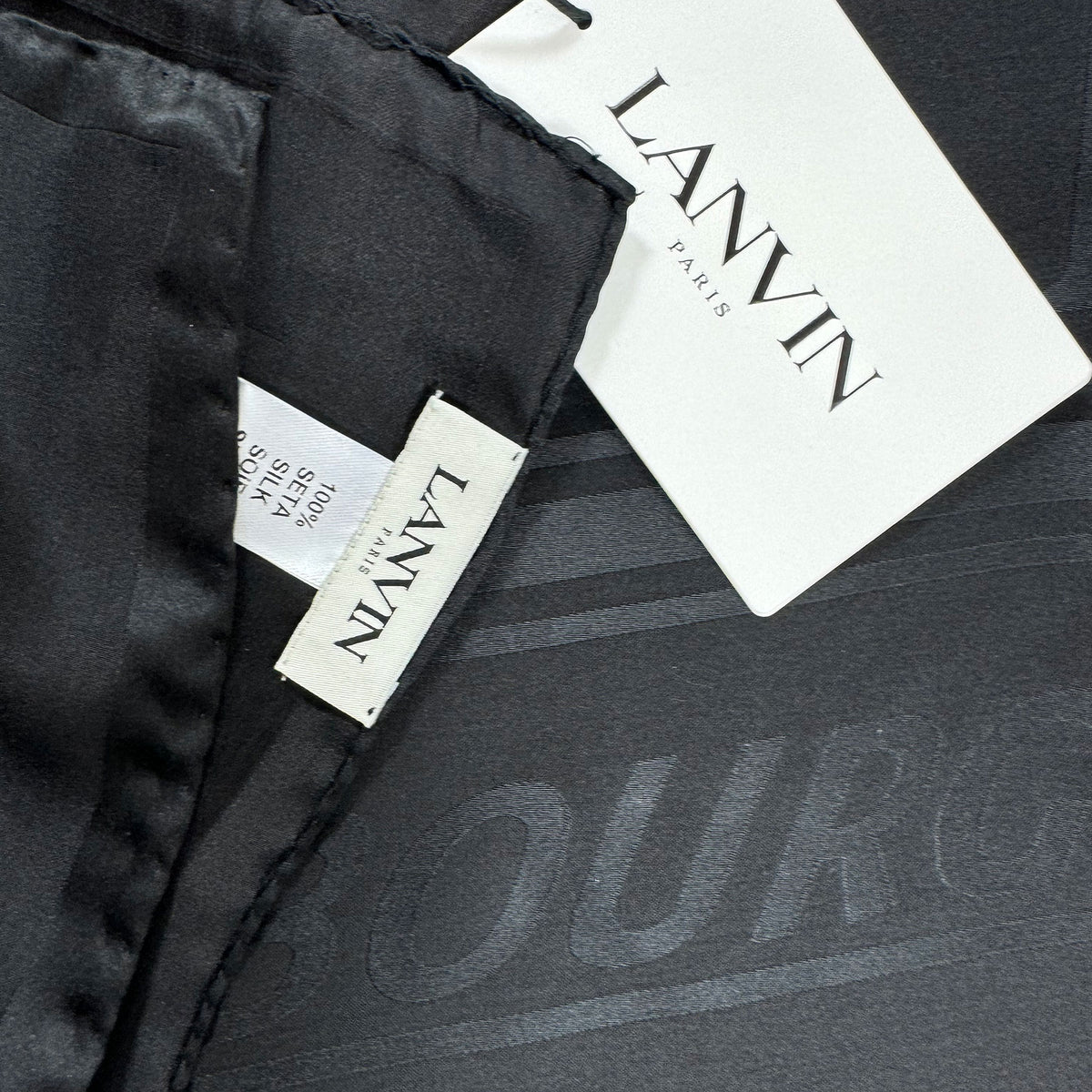 Lanvin Scarf Black 22 Rue du Faubourg Saint-Honoré Design - Extra Large Twill Silk Foulard