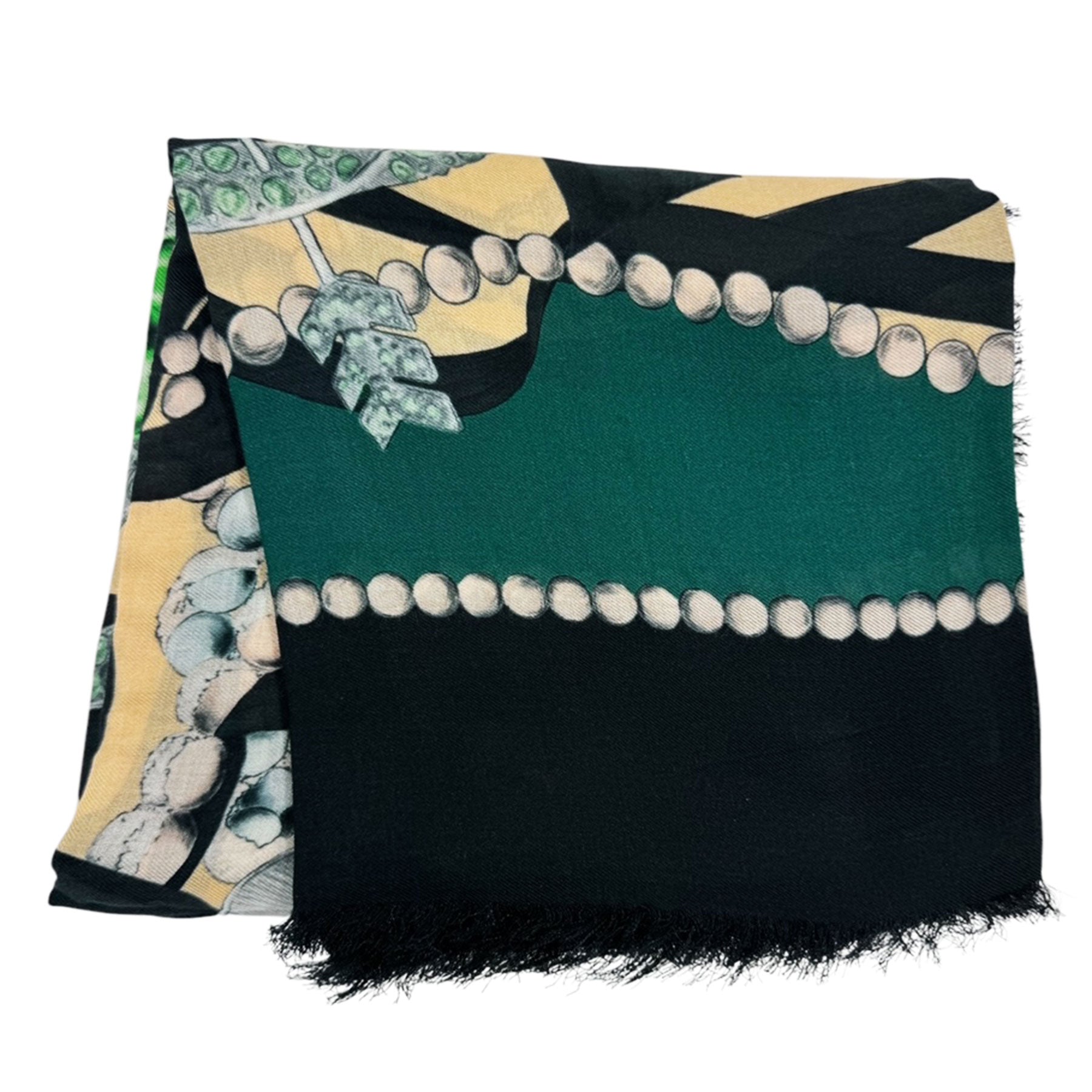 Lanvin Scarf Green Black Gemstones Design - Extra Large Square