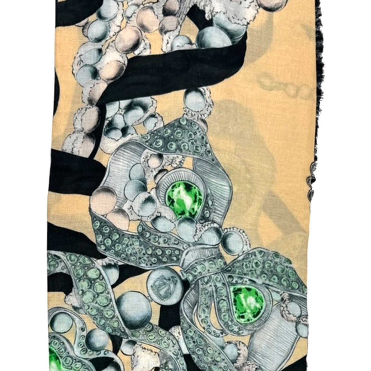 Lanvin Scarf Green Black Gemstones Design - Extra Large Square Shawl