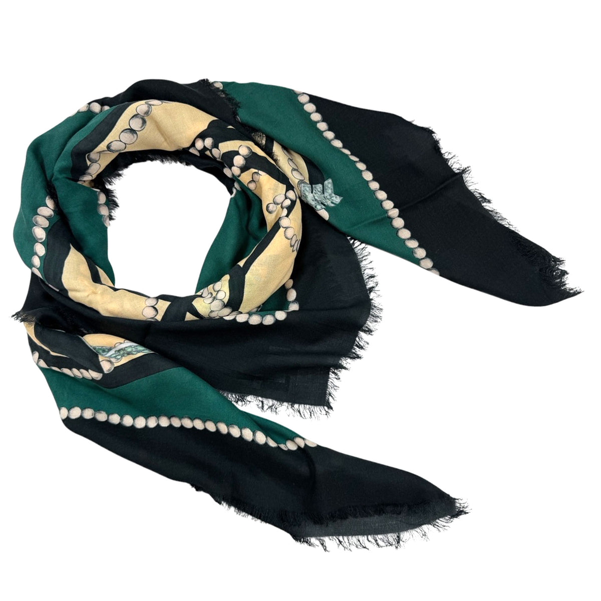 New Lanvin Scarf Green Black Gemstones 
