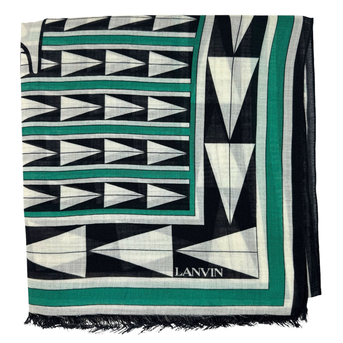 Lanvin Scarf Green Black Geometric Design - Wool Silk Shawl