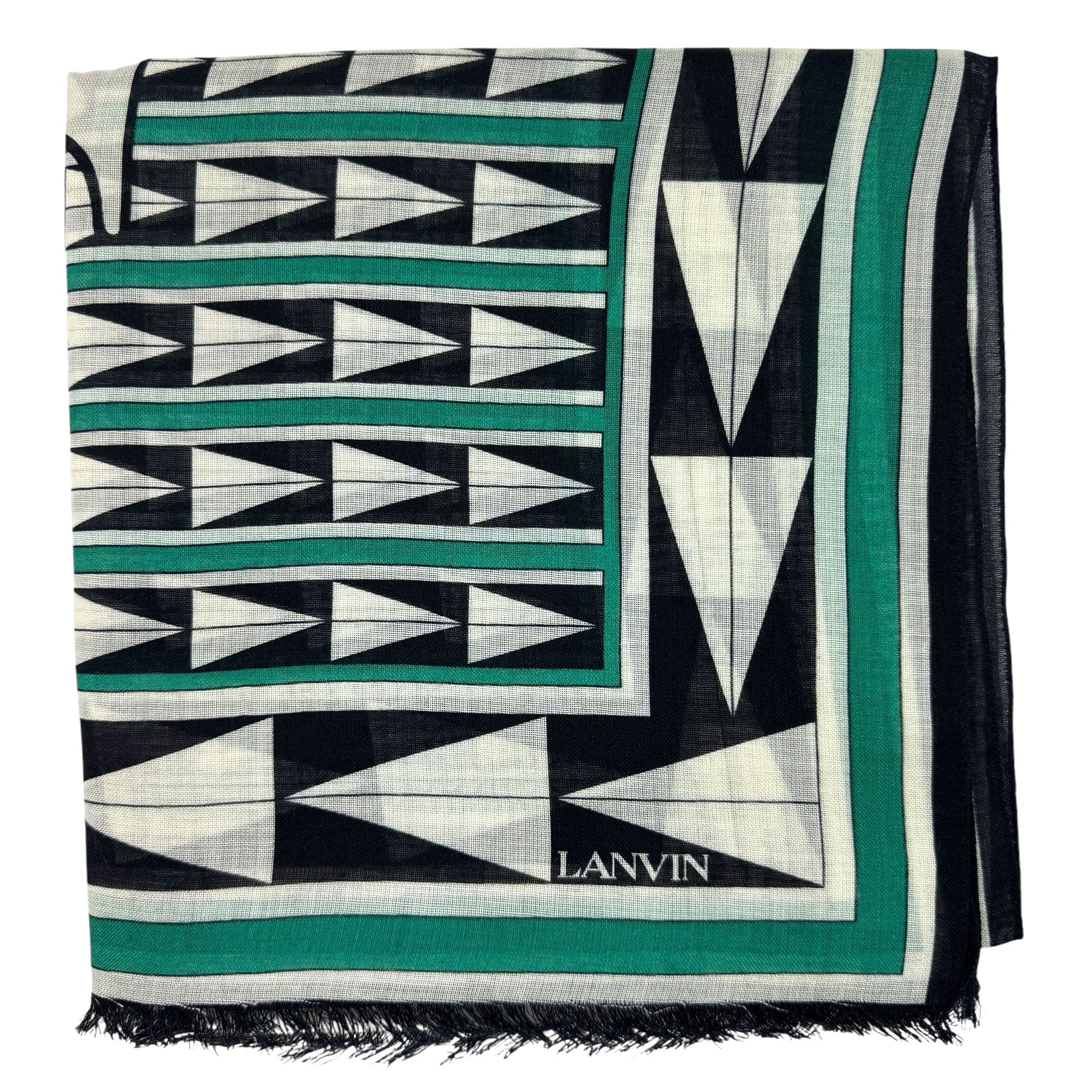 Lanvin Scarf Green Black Geometric Design - Wool Shawl - Como Milano