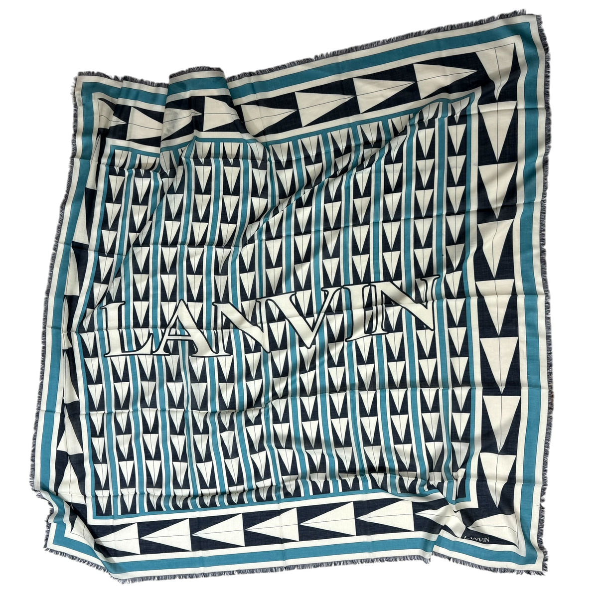Lanvin Scarf Teal Black Geometric Design