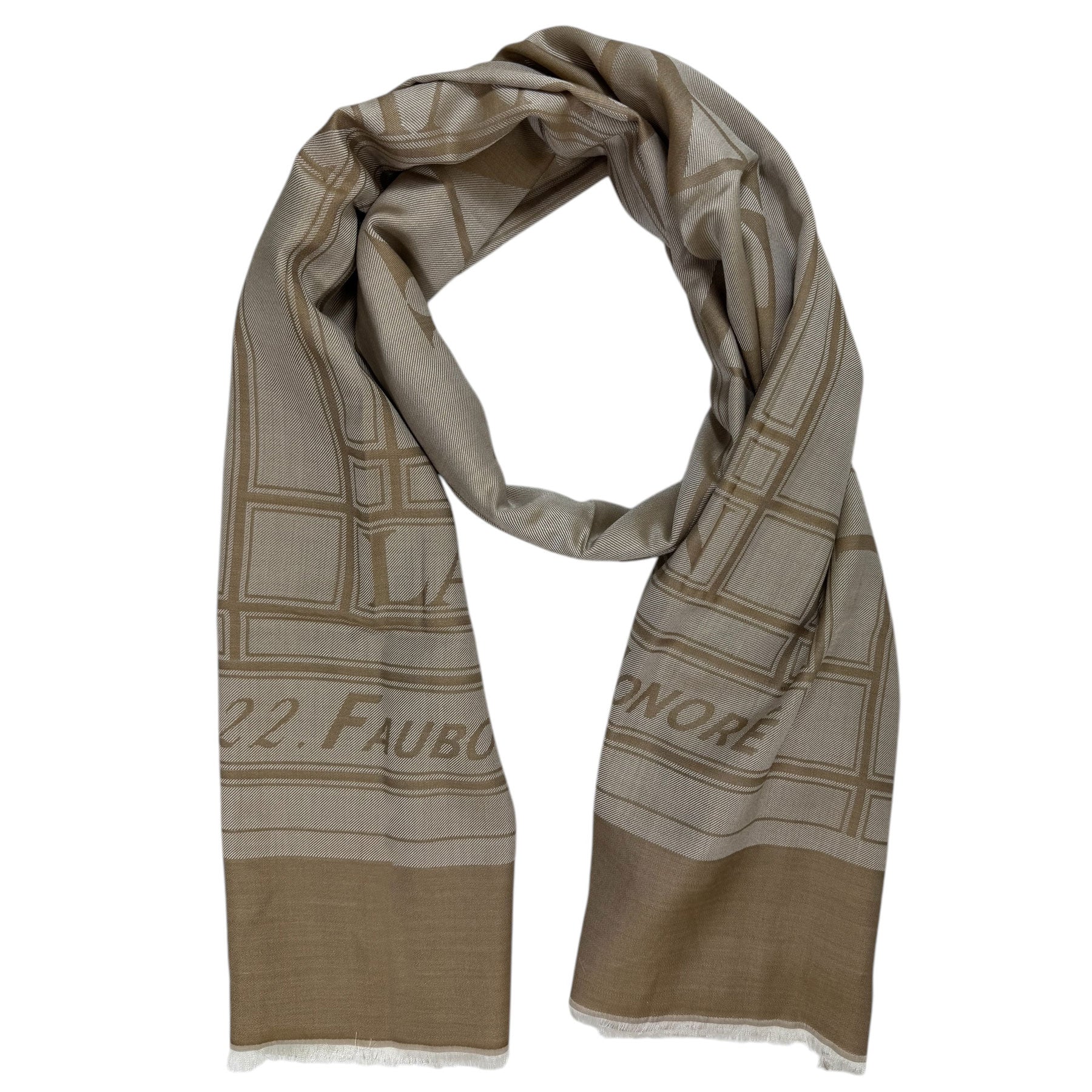 Lanvin Scarf Beige Gray Logo Design - Wool Silk Shawl
