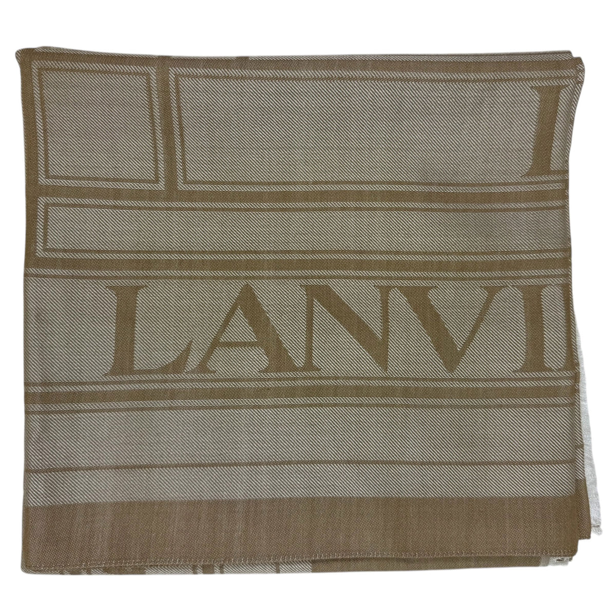 Lanvin Scarf Beige Gray Logo Design - Wool Silk Shawl