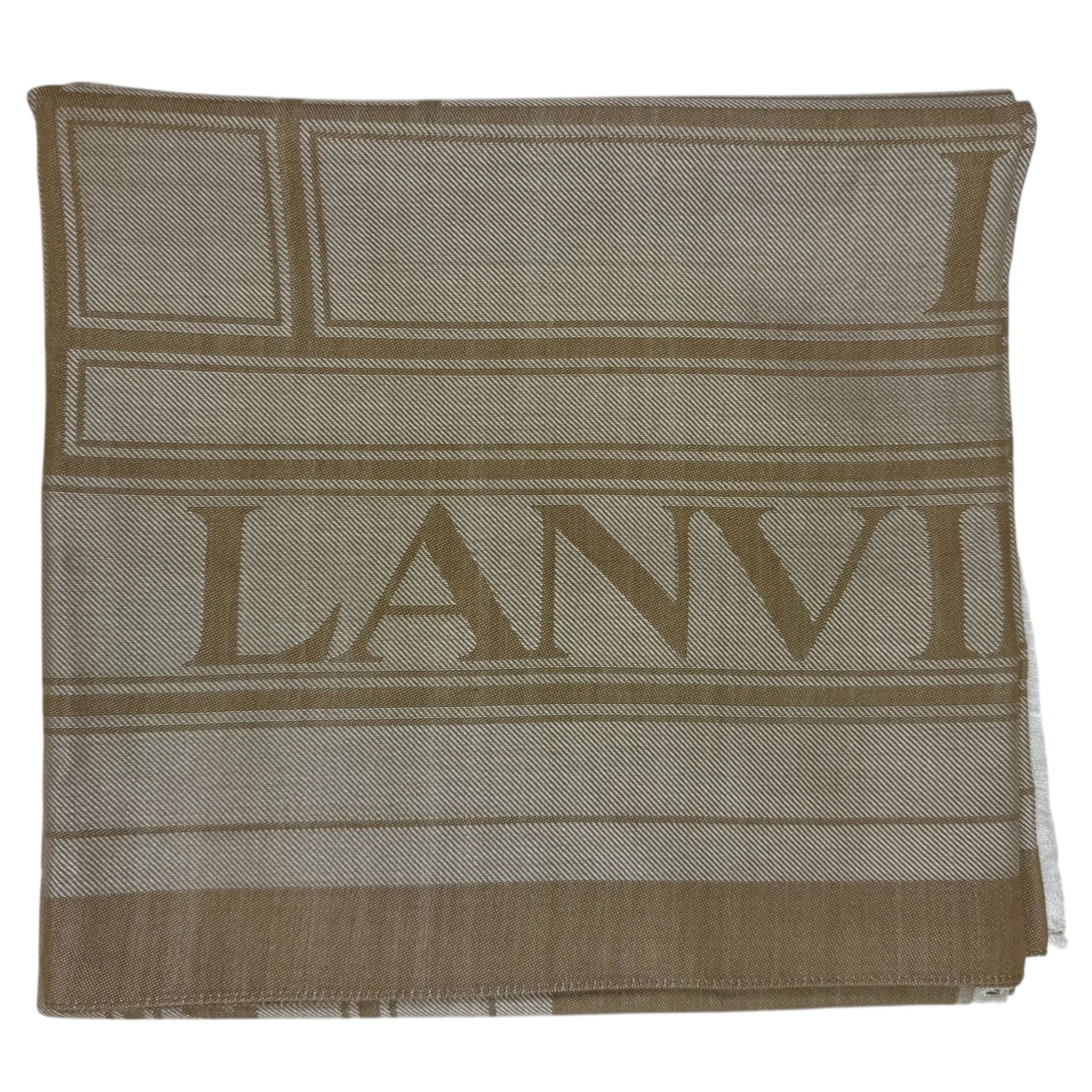 Lanvin Scarf Beige Gray Logo Design - Wool Silk Shawl