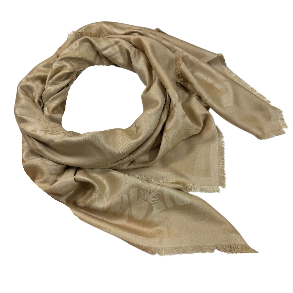 Lanvin Scarf Taupe Island Logo Design - Extra Large Square Wool Silk Wrap SALE