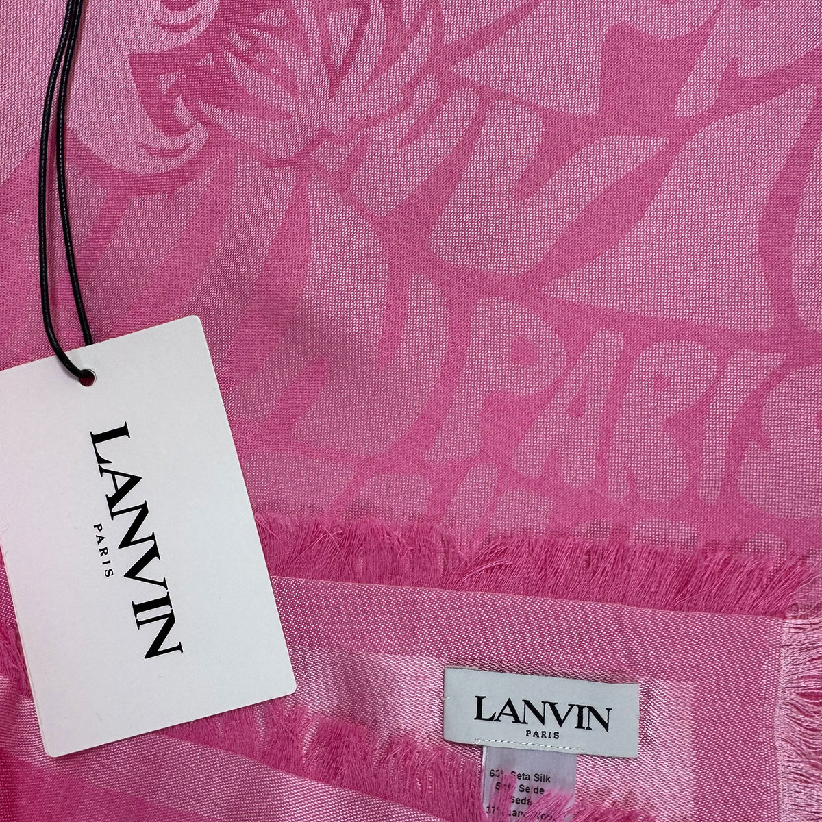 Lanvin Scarf Pink Island Logo Design - Extra Large Square Wool Silk Wrap SALE