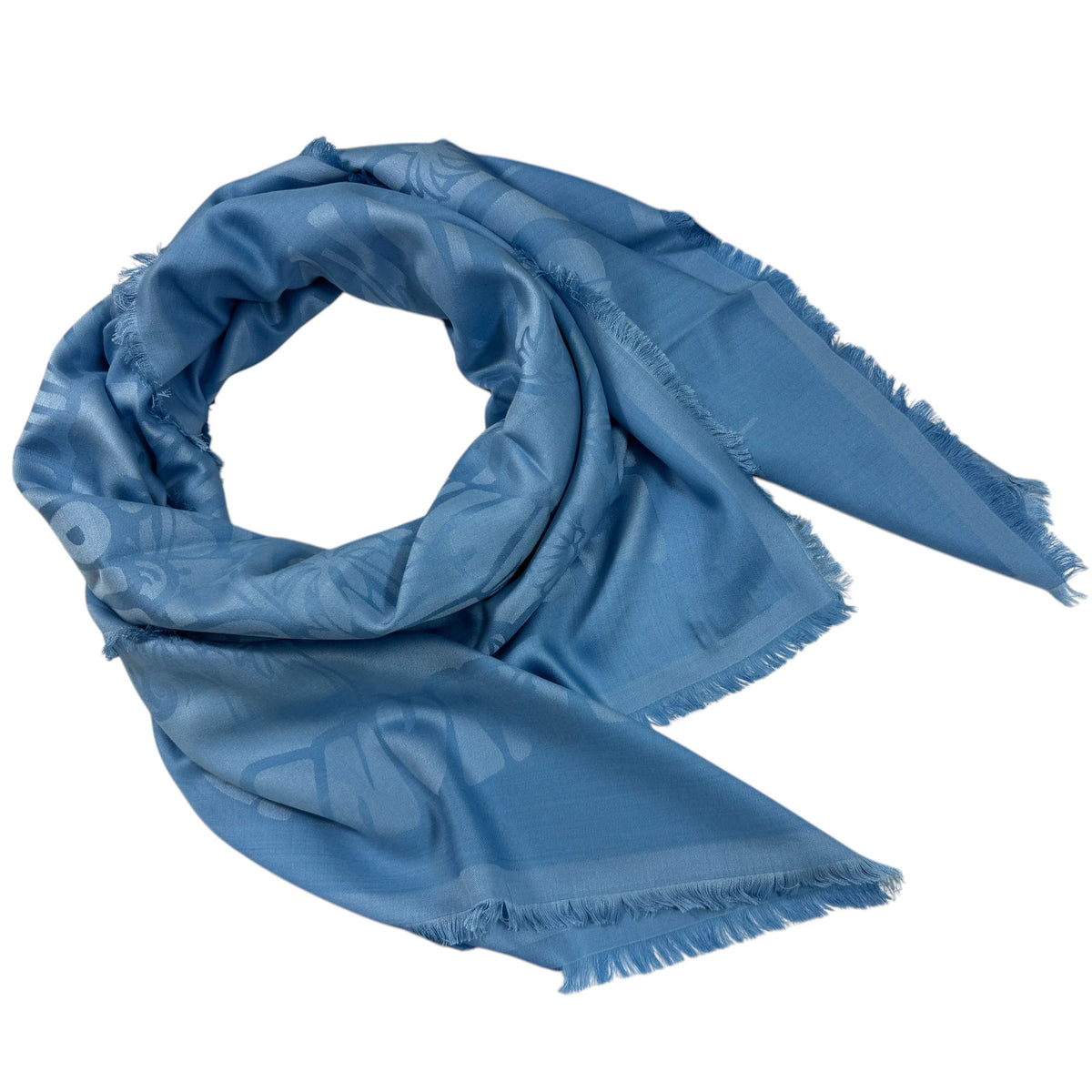 Lanvin Scarf Blue Island &amp; Logo Design - Extra Large Square Wool Silk Wrap