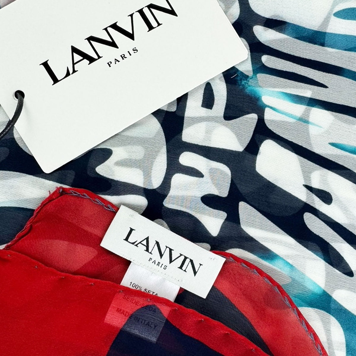 Lanvin Scarf Red Navy White Logo Island