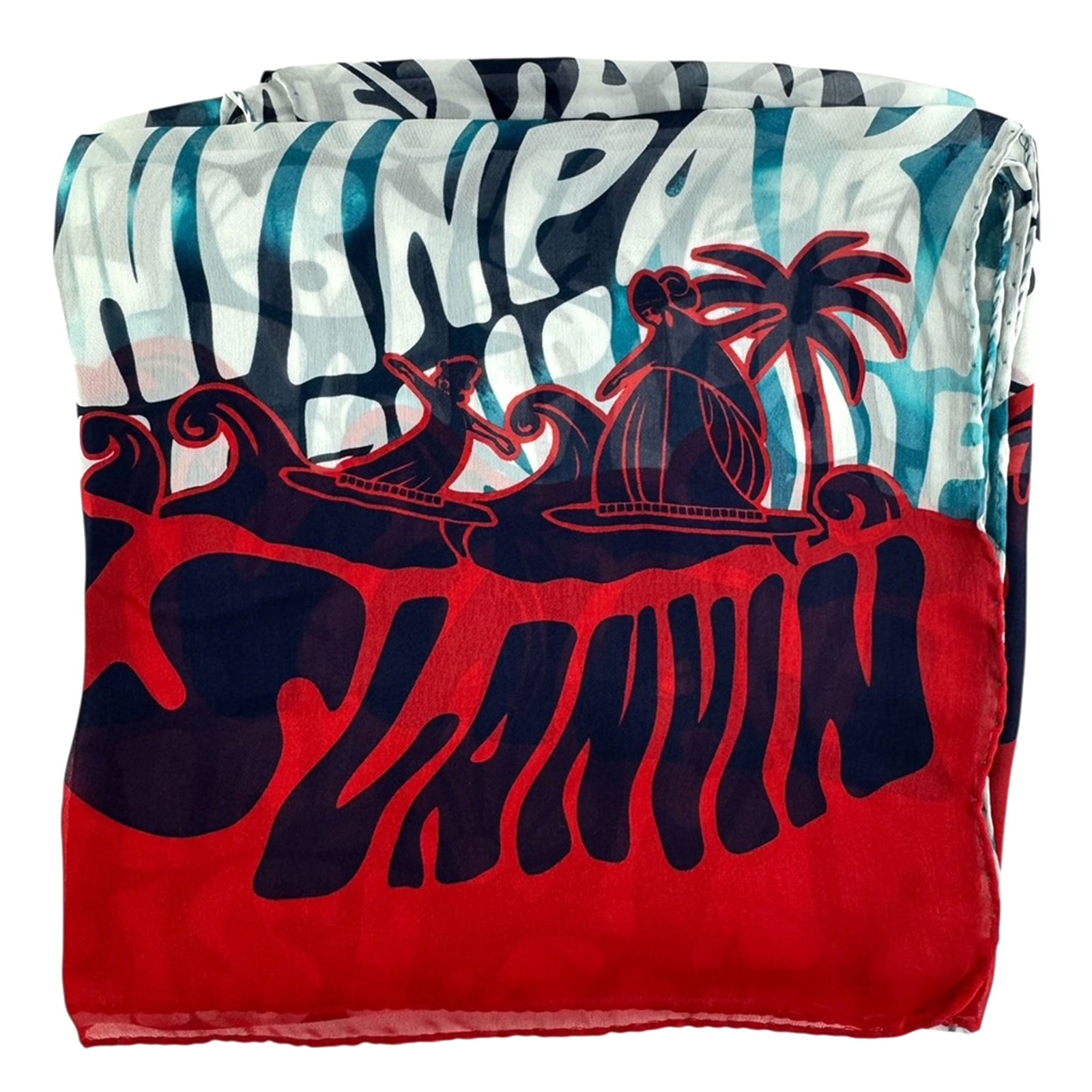 Lanvin Scarf Red Navy White Logo Island Design - Chiffon Silk Shawl FINAL SALE