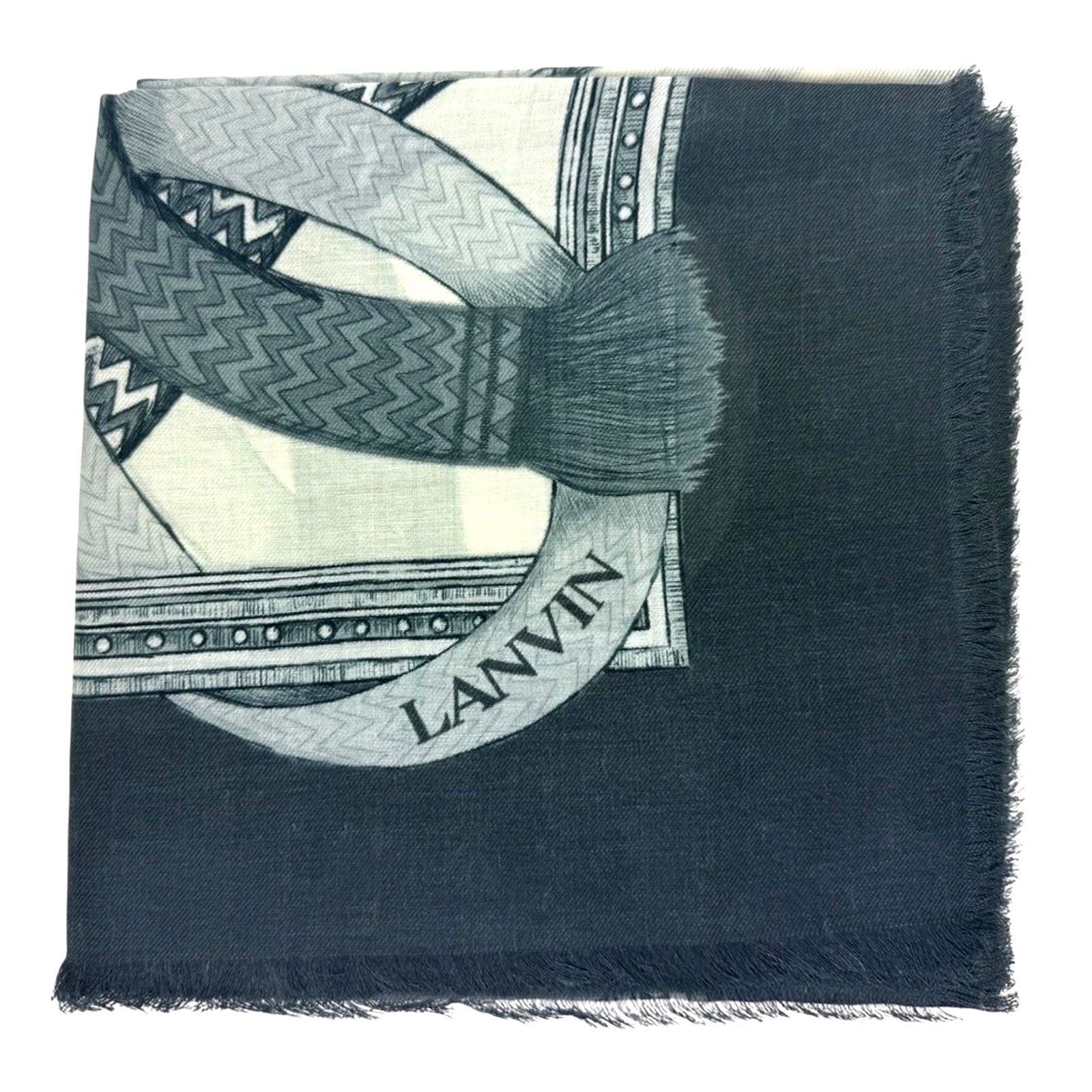 Lanvin Scarf Black Gray Design - Extra Large Modal Cashmere Wrap SALE