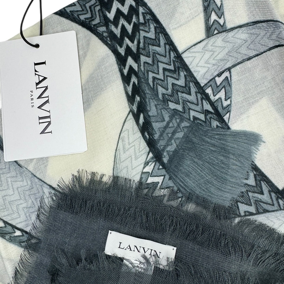 Lanvin Scarf Black Gray Design - Extra Large Modal Cashmere Wrap SALE