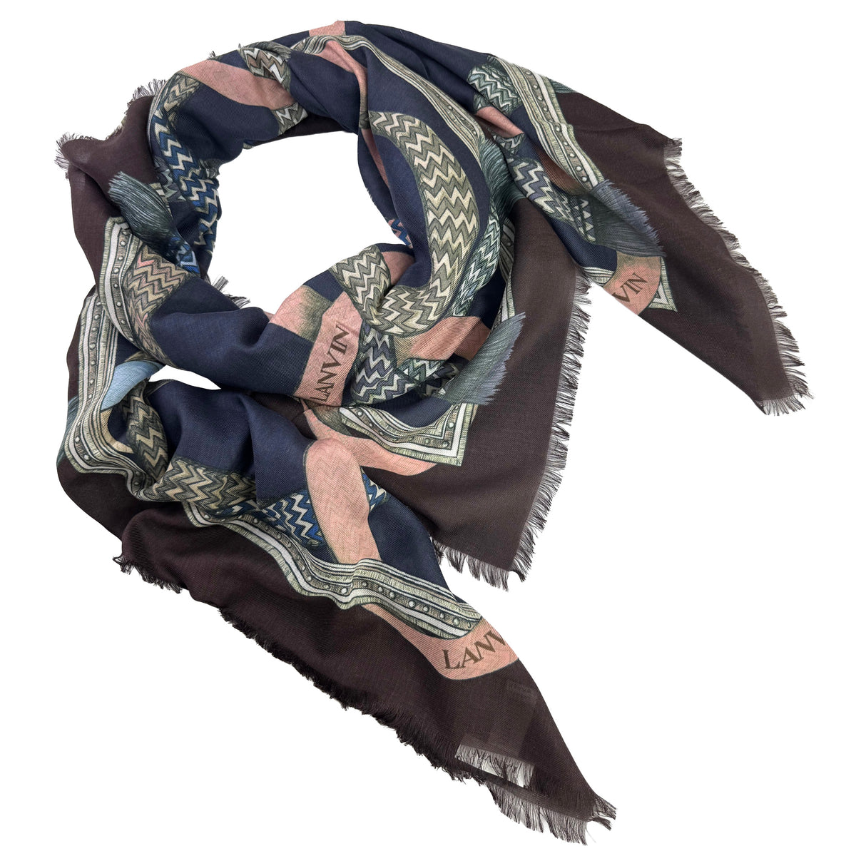 Lanvin Scarf Brown Pink Design - Extra Large Modal Cashmere Wrap SALE