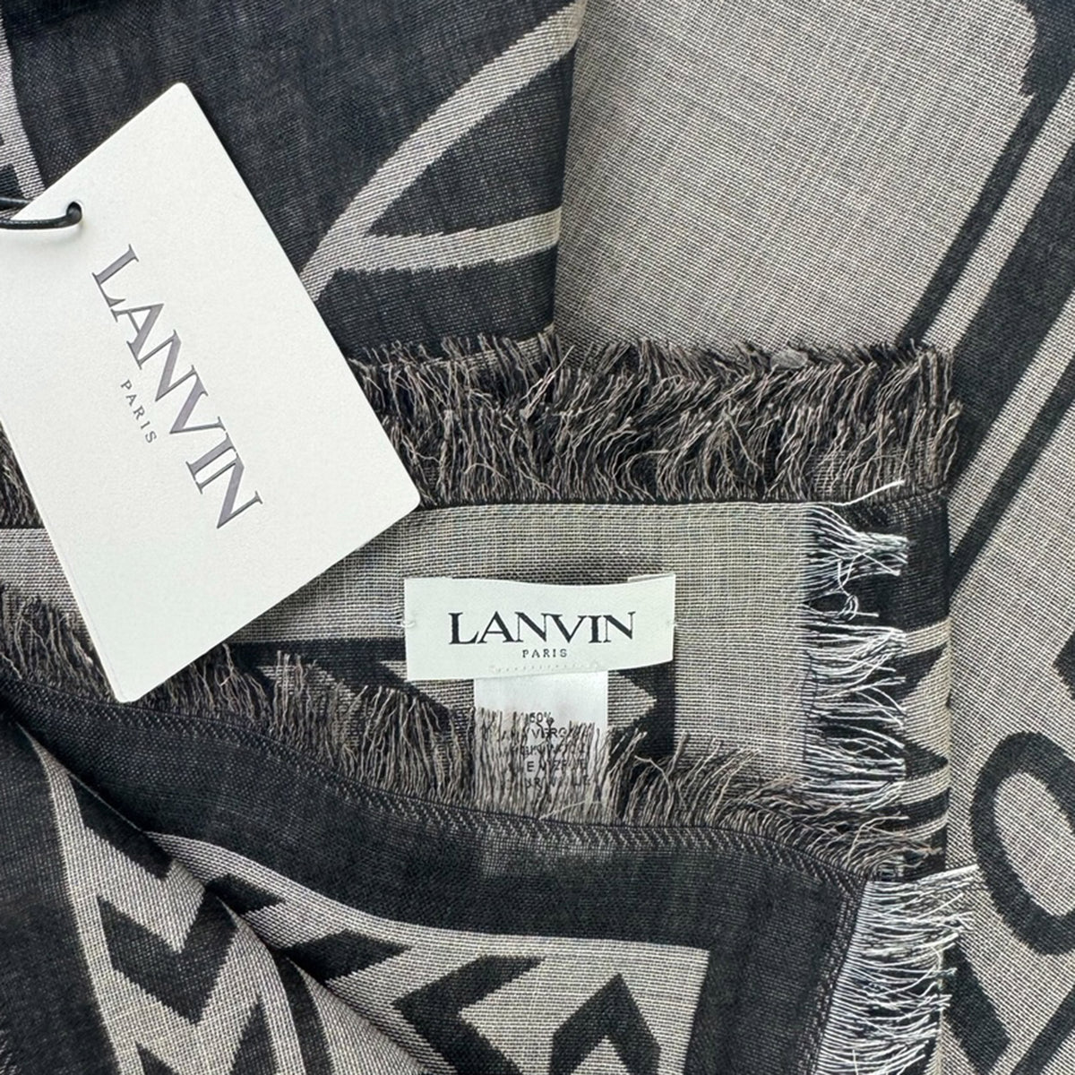 Lanvin Scarf Gray Signature Design - Extra Large 55 Inch Square Wool Silk Wrap SALE