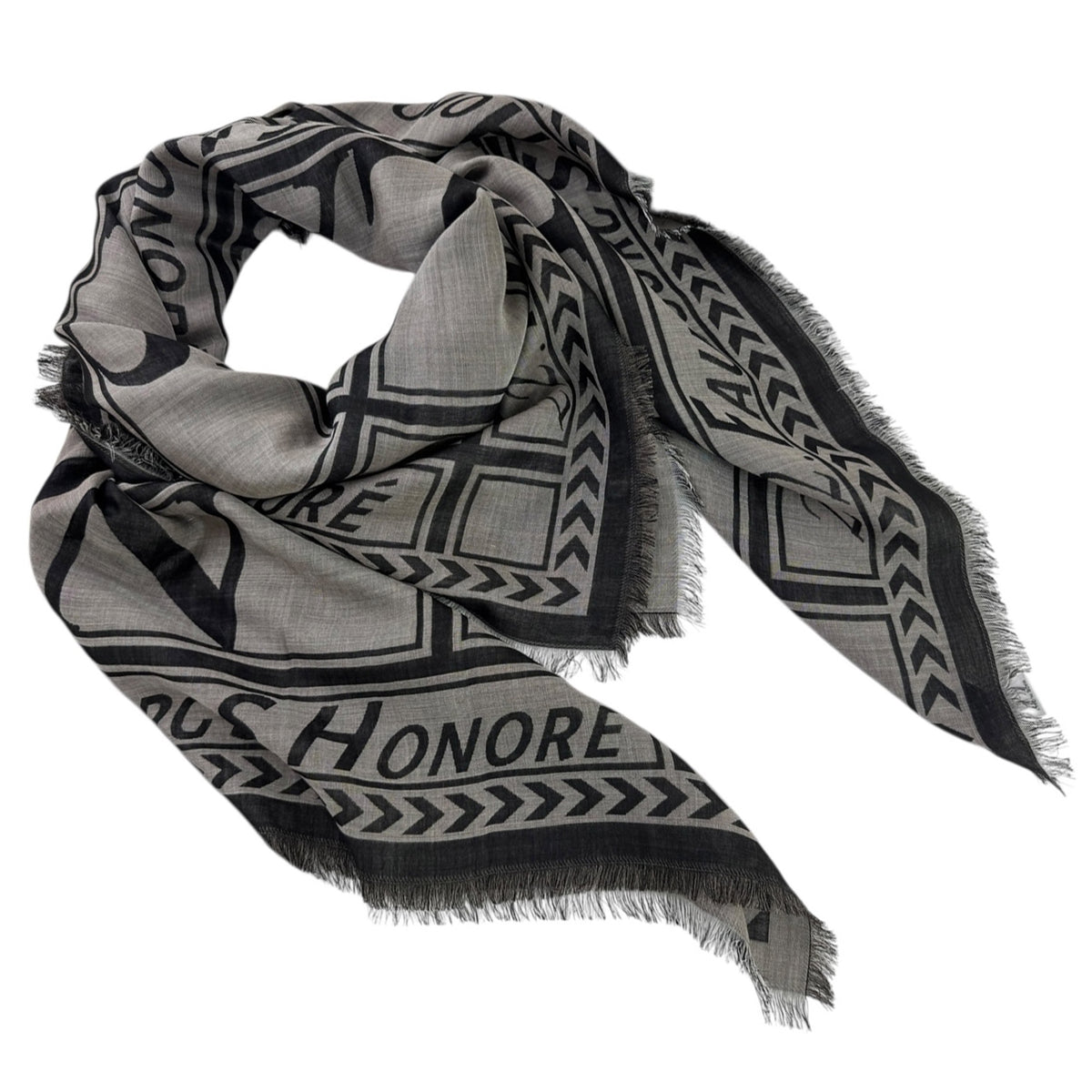 Lanvin Scarf Gray Signature Design - Extra Large 55 Inch Square Wool Silk Wrap SALE