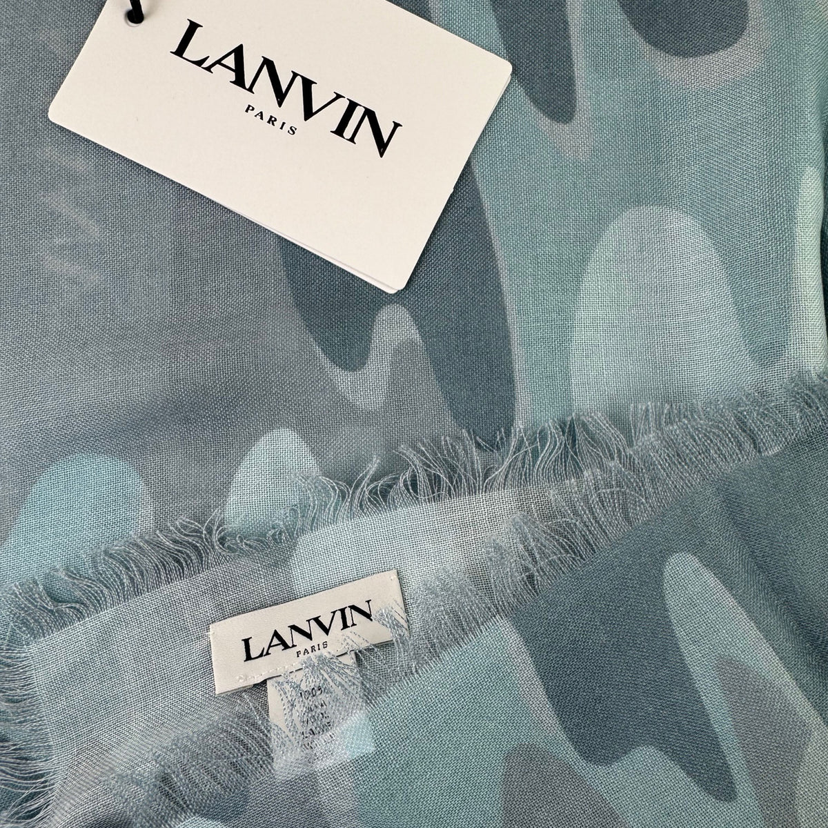 Lanvin Scarf Seafoam Gray Camo Design - Extra Large Wool Shawl