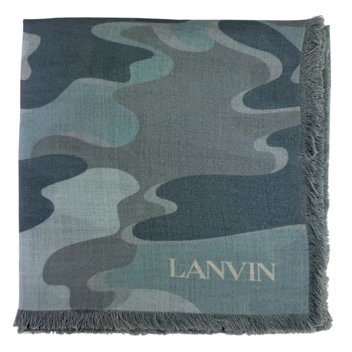 Lanvin Scarf Seafoam Gray Camo Design - Extra Large Shawl