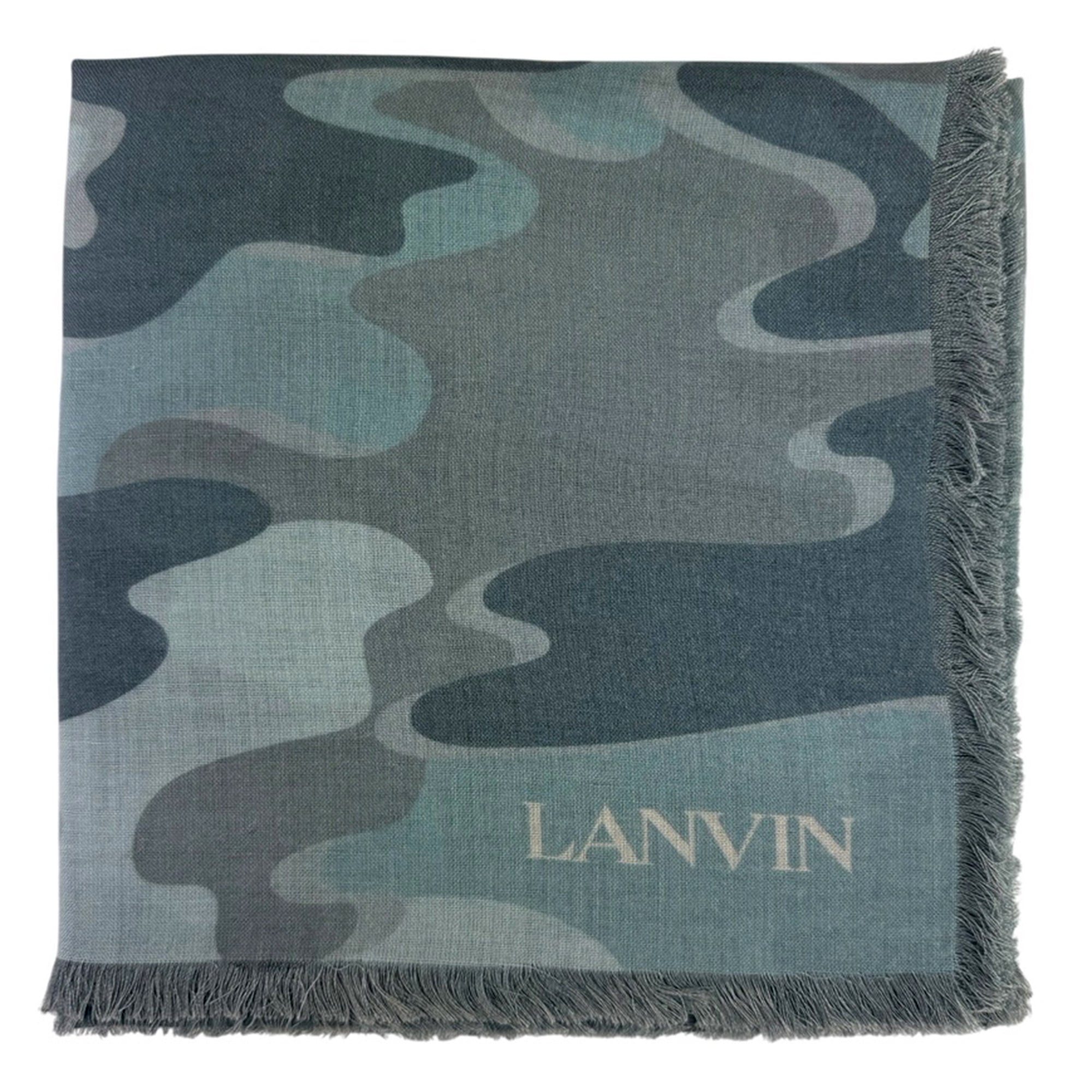 Lanvin Scarf Seafoam Gray Camo Design - Extra Large Shawl