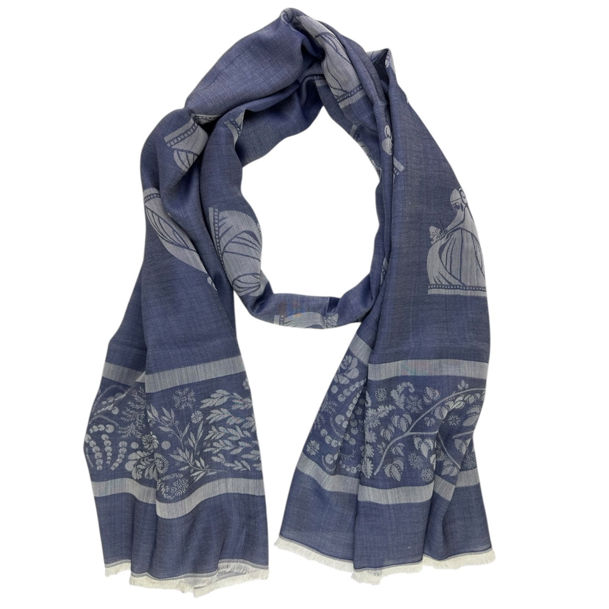 Lanvin Scarf Blue Gray Design -  Modal Wool Silk Shawl SALE