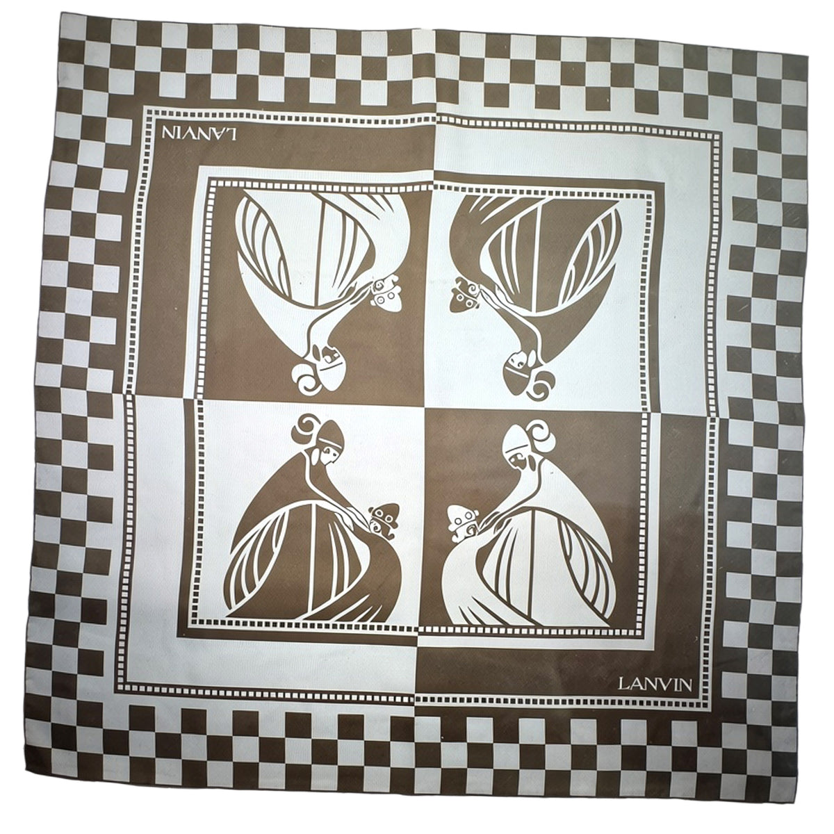 Lanvin Scarf Taupe White Check Design - Twill Silk Scarf FINAL SALE