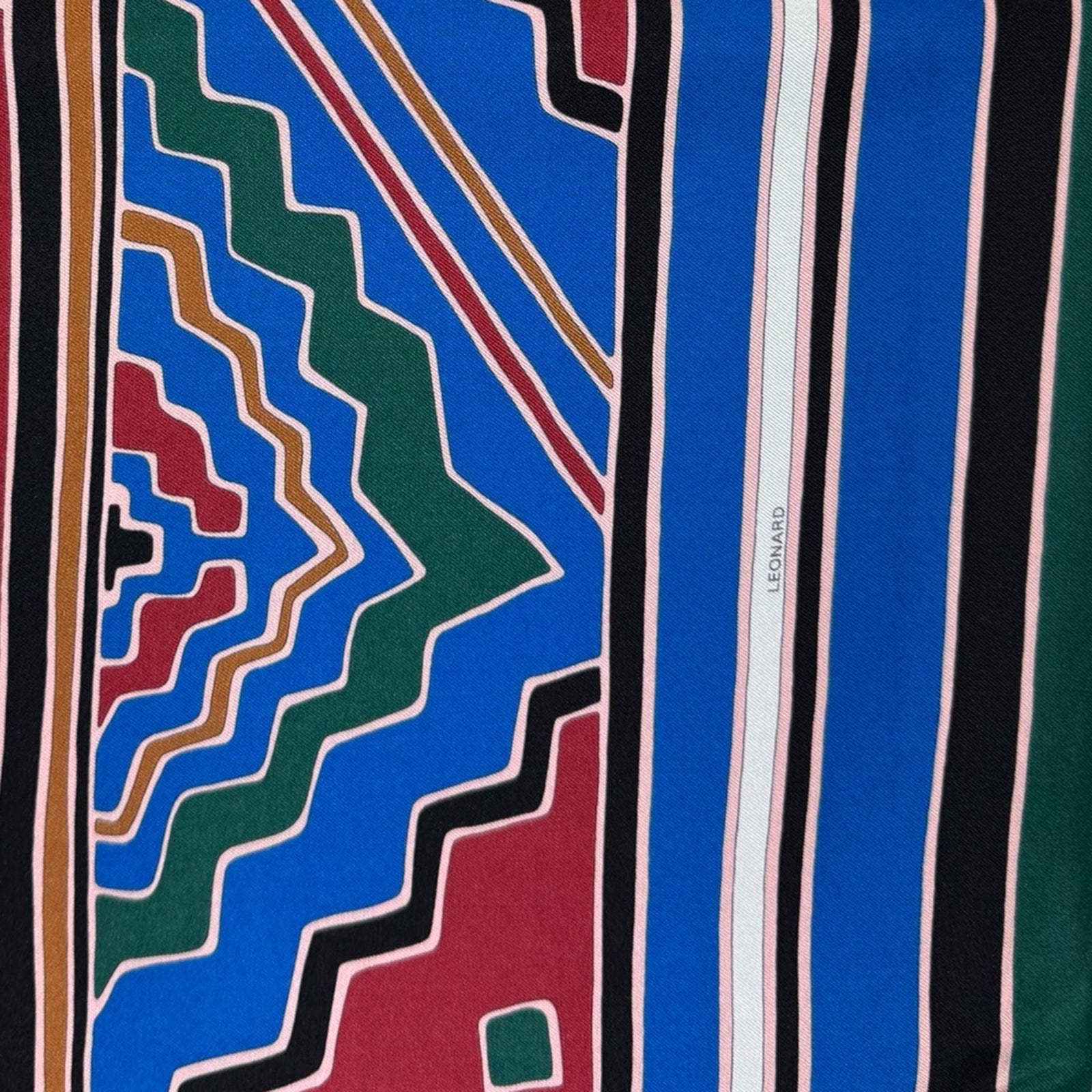 Leonard Paris Scarf Royal Blue Green Design - Large 55 Inch Square Twill Silk Foulard