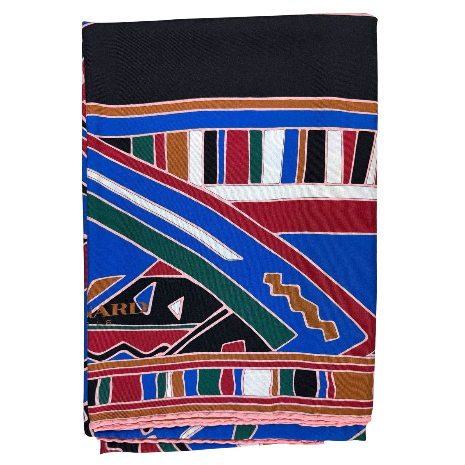 Leonard Paris Scarf Royal Blue Green Design - Large 55 Inch Square Twill Silk Foulard