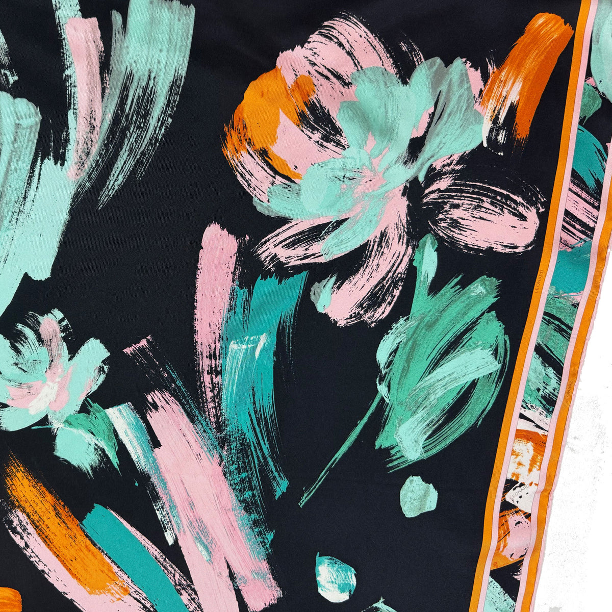 Leonard Paris Scarf Black Green Orange Pink Abstract Floral