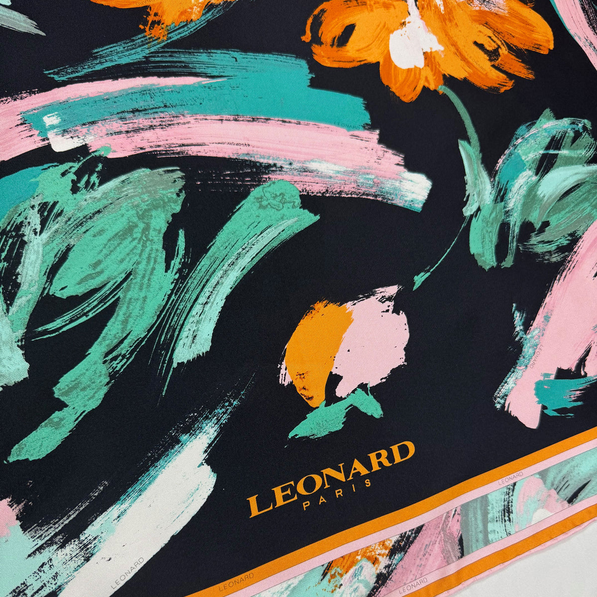 Leonard Scarf Black Green Orange Pink Abstract Floral