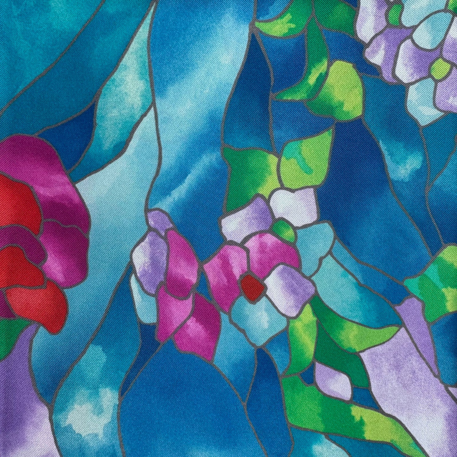 Leonard Paris Scarf Aqua Pink Purple Floral - Twill Silk Square Foulard