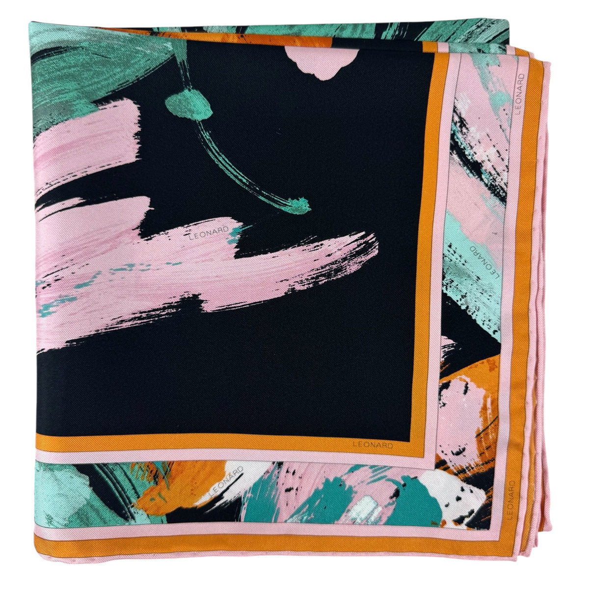 Leonard Paris Scarf Black Green Orange Pink Abstract Floral