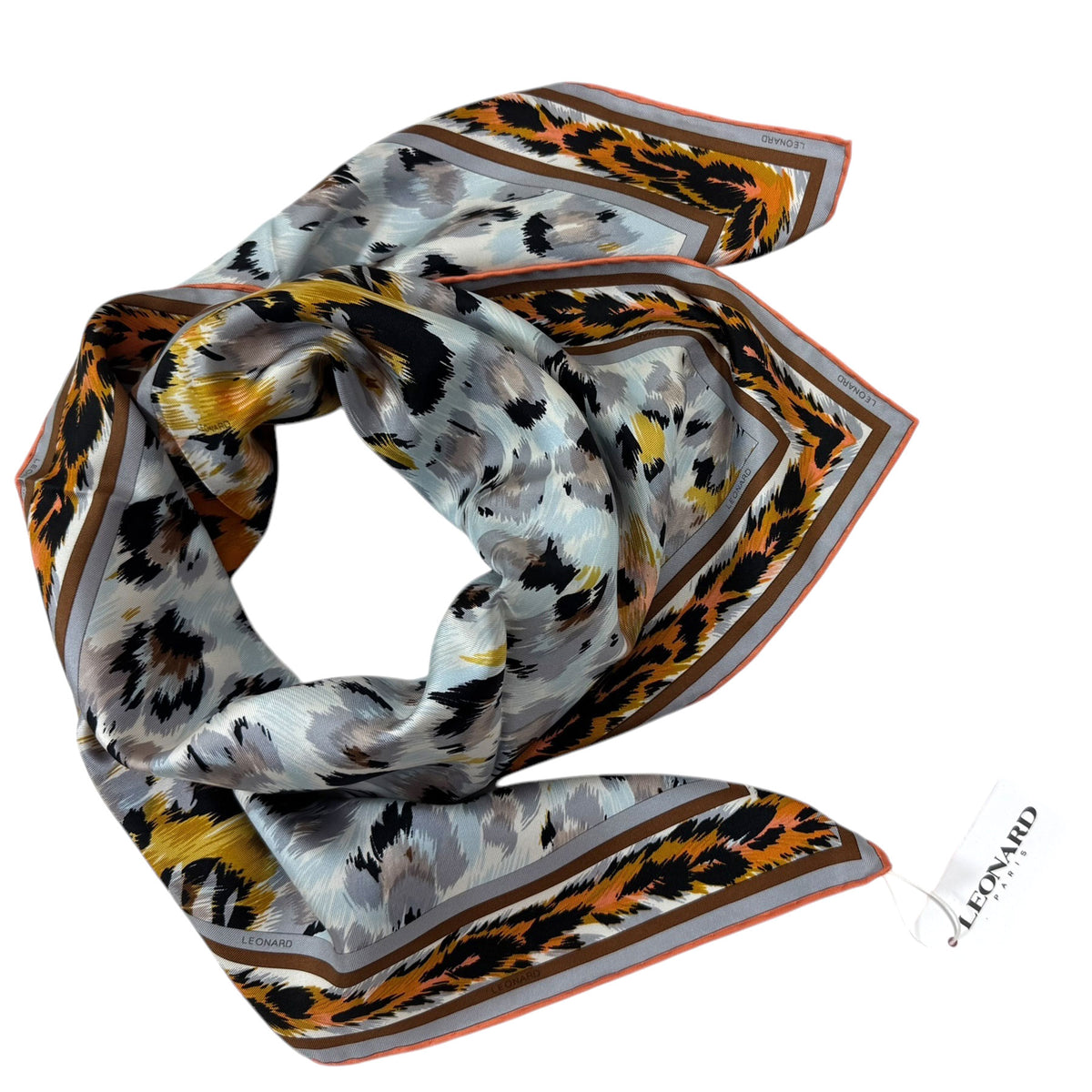 Leonard Paris Scarf Cheetah Design - Twill Silk Large Square Foulard