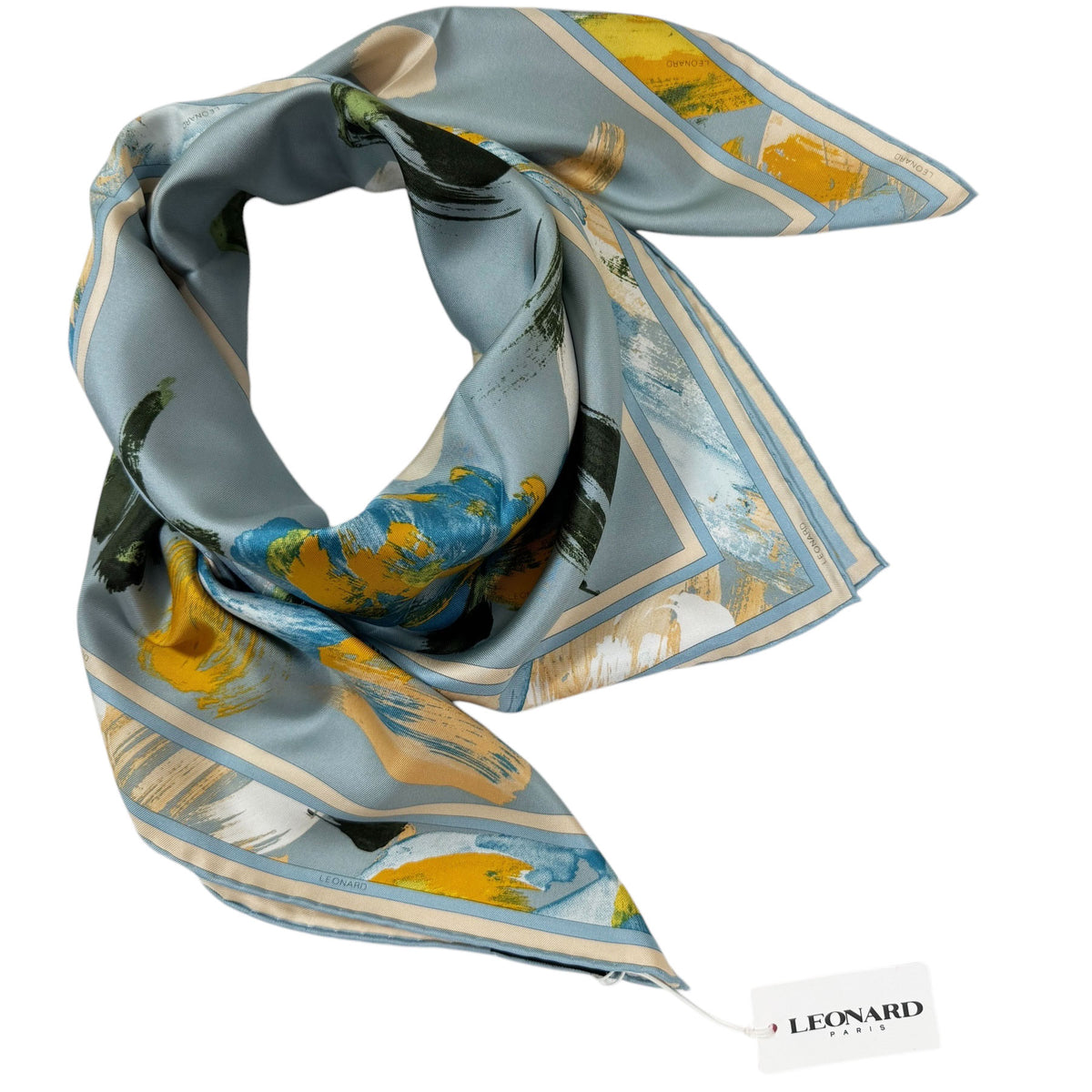 Leonard Paris Scarf Gray Orange Abstract Floral - Twill Silk Large Square Foulard