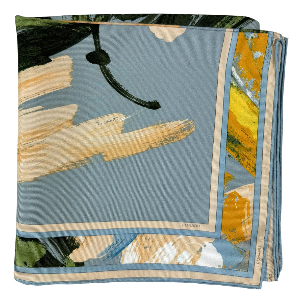 Leonard Paris Scarf Gray Orange Floral  Silk Large Square Foulard