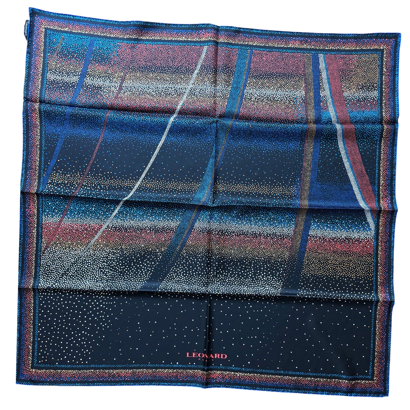 Leonard Paris Scarf Black Dotted Design - Twill Silk Large Square Foulard