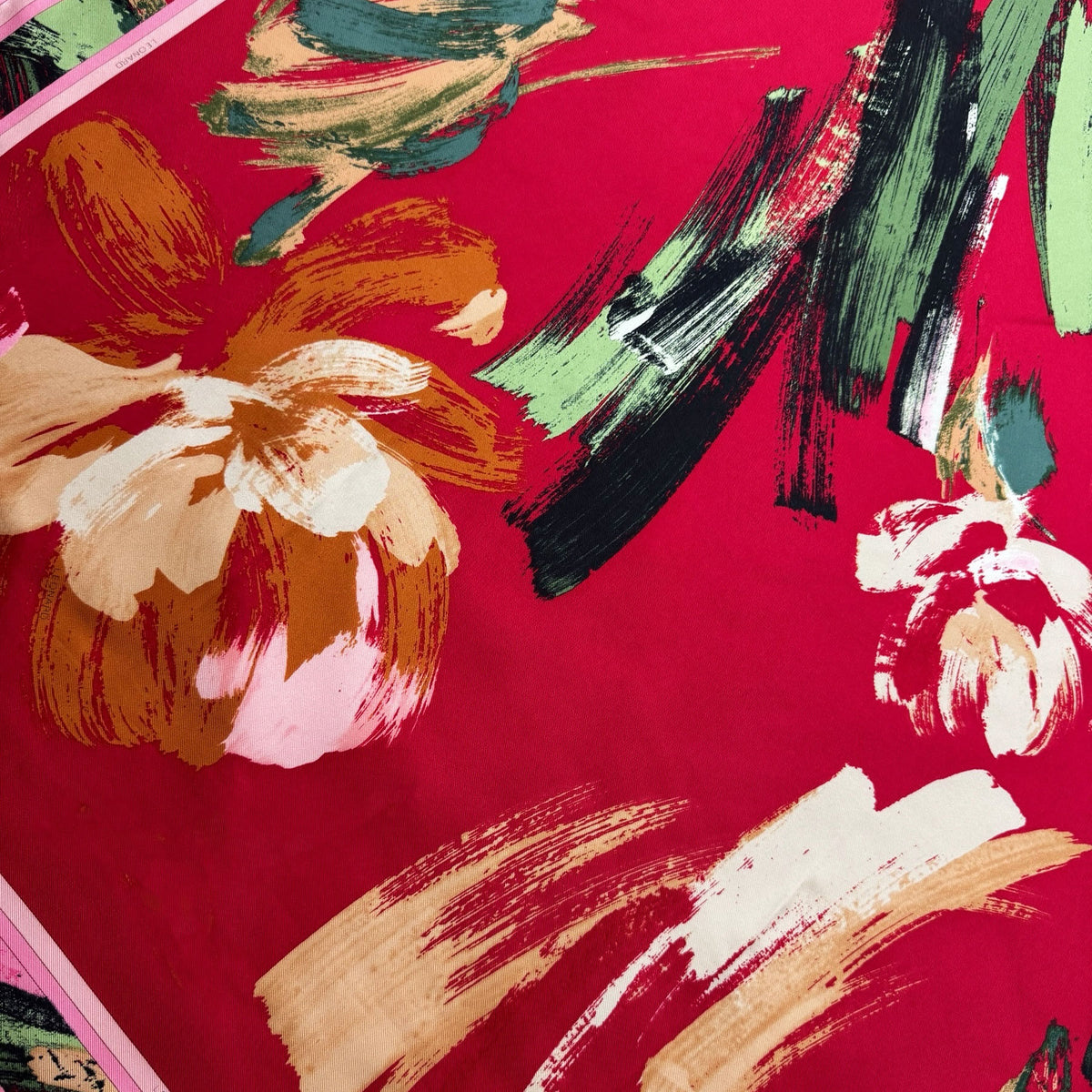 Leonard Paris Scarf Magenta Abstract Floral - Twill Silk Large Square Foulard