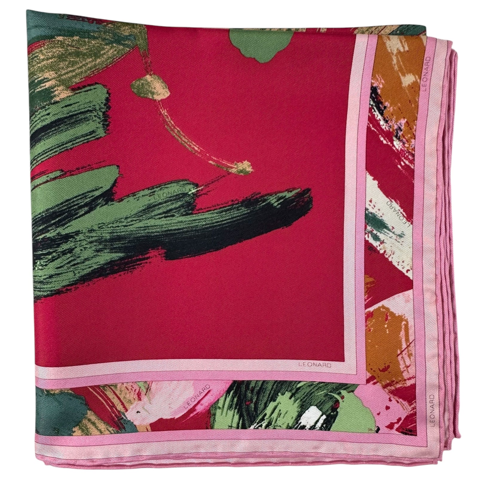Leonard Paris Scarf Magenta Abstract Floral - Twill Silk Large Square Foulard