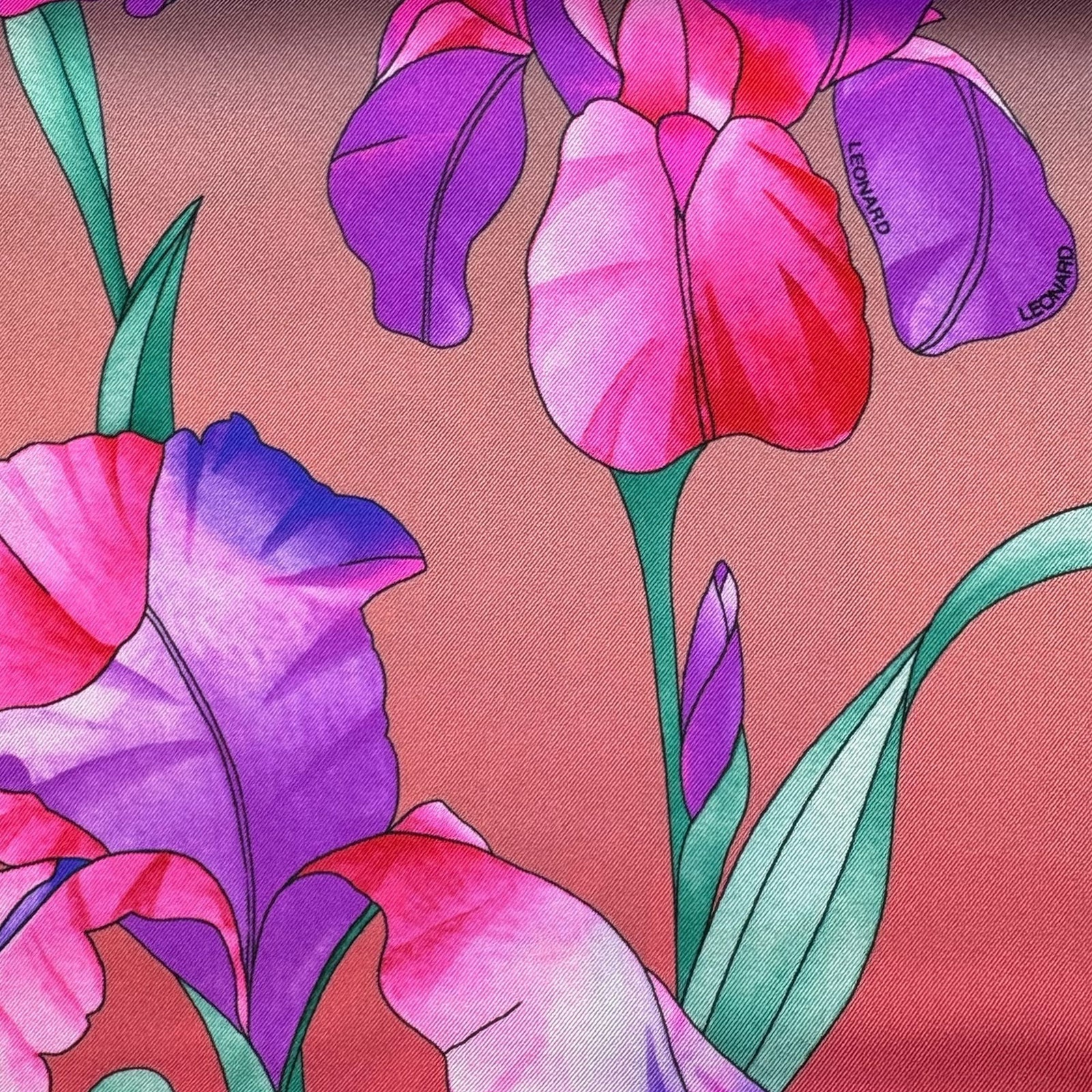 Leonard Paris Scarf Purple Red Turquoise Floral - Twill Silk Square Foulard