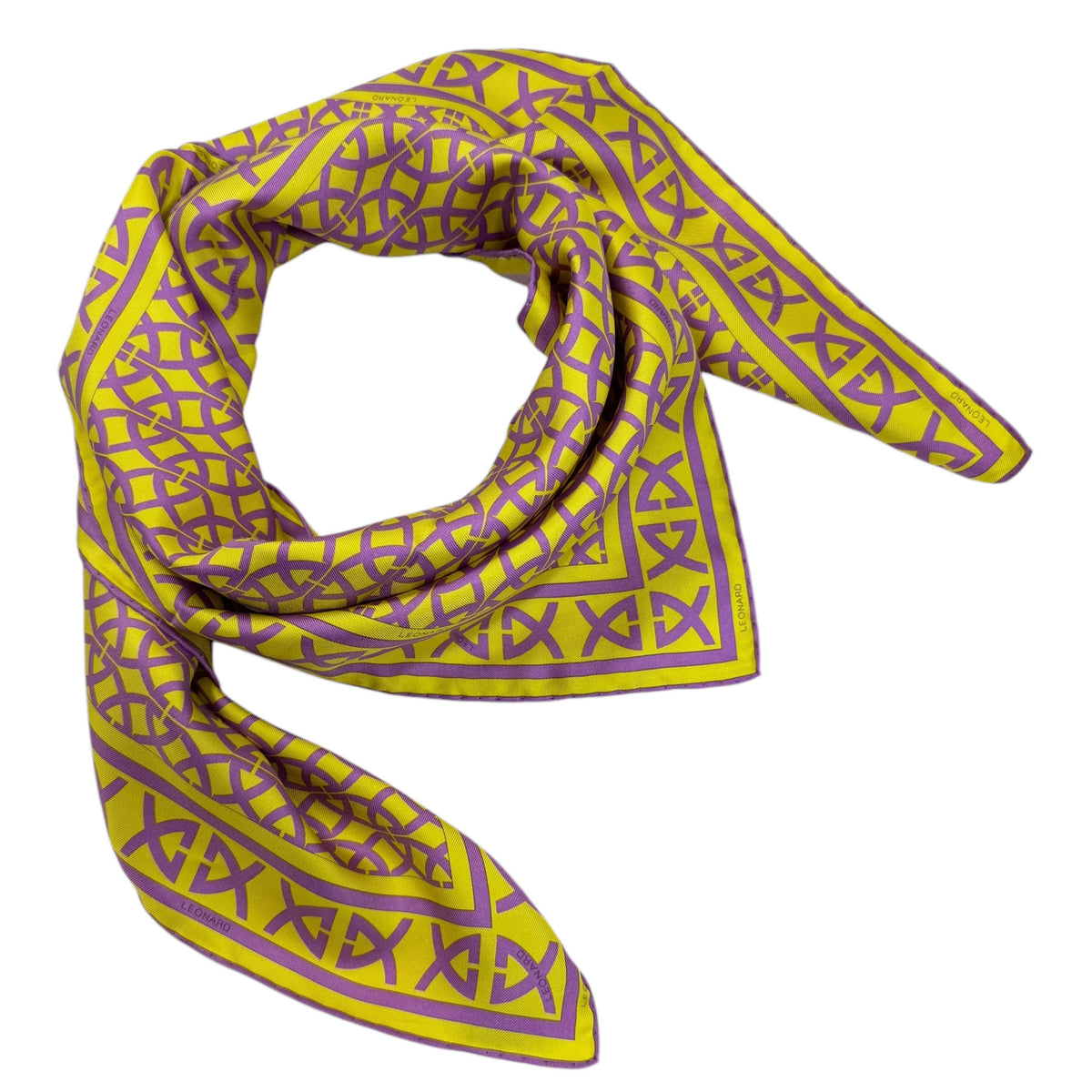 Leonard Paris Scarf Logo Purple Lime  - Twill Silk Large Square Scarf SALE