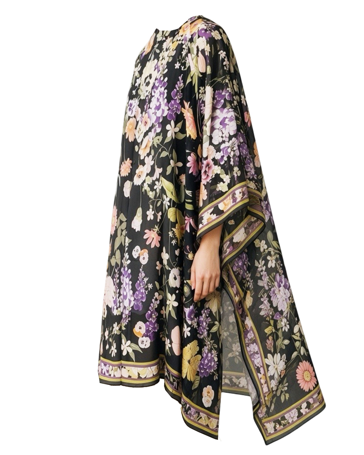 Leonard Paris Kaftan Black Floral - Chiffon Silk Luxury Resort Wear