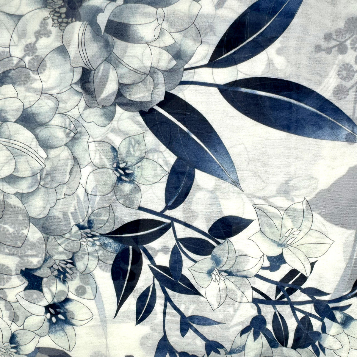 Leonard Paris Kaftan White Blue Floral - Chiffon Silk Luxury Resort Wear